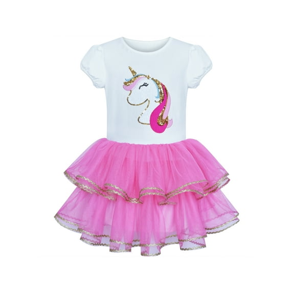 Girls Dress Pink Unicorn Tutu Dancing Ballet Tiered Skirt 5 Years