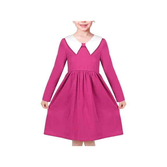 Girls Dress Pink White Collar Daily School Uniform Cozy Cotton Vintage 5 Years