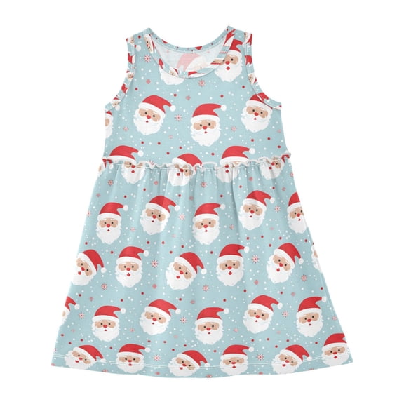 Girls Dress Polka Dot Santa Claus Sleeveless Dress for Girls Hem A-Line Casual Sundress