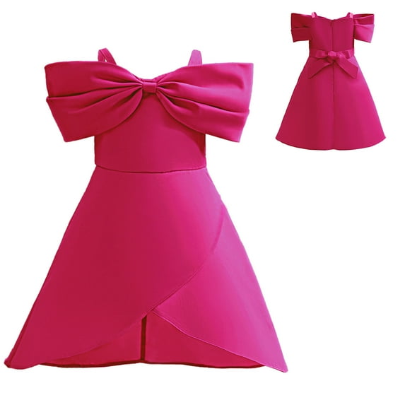 Girls Dress Princess Dress Off-the-shoulder Bowknot Wedding Party Dress, 3-9Y