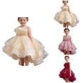 thumbnail image 1 of Girls Dress Puffy Gown with Train, Sleeveless Off-the-Shoulder Patchwork Tulle Design, Shiny Sparkly Floral Embellishments for Pageants, Performances, Recitals & Parties, Ages 3-14, 1 of 6