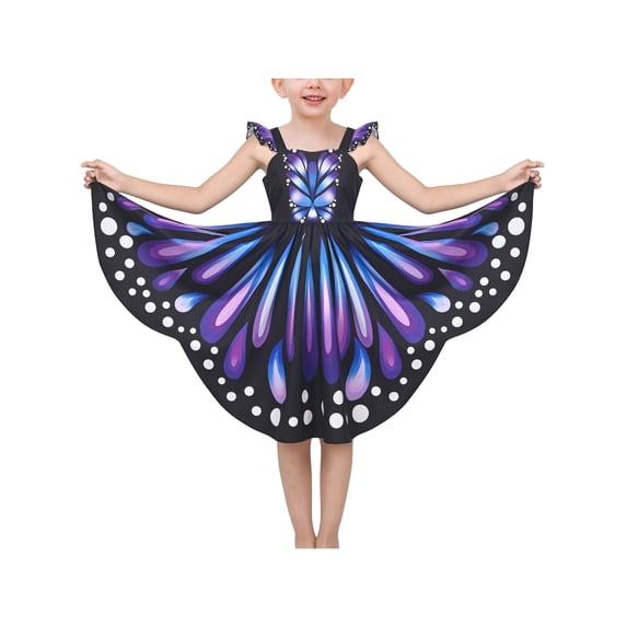 Girls Dress Purple Butterfly Wing Fairy Halloween Costume Princess Party 7 Years
