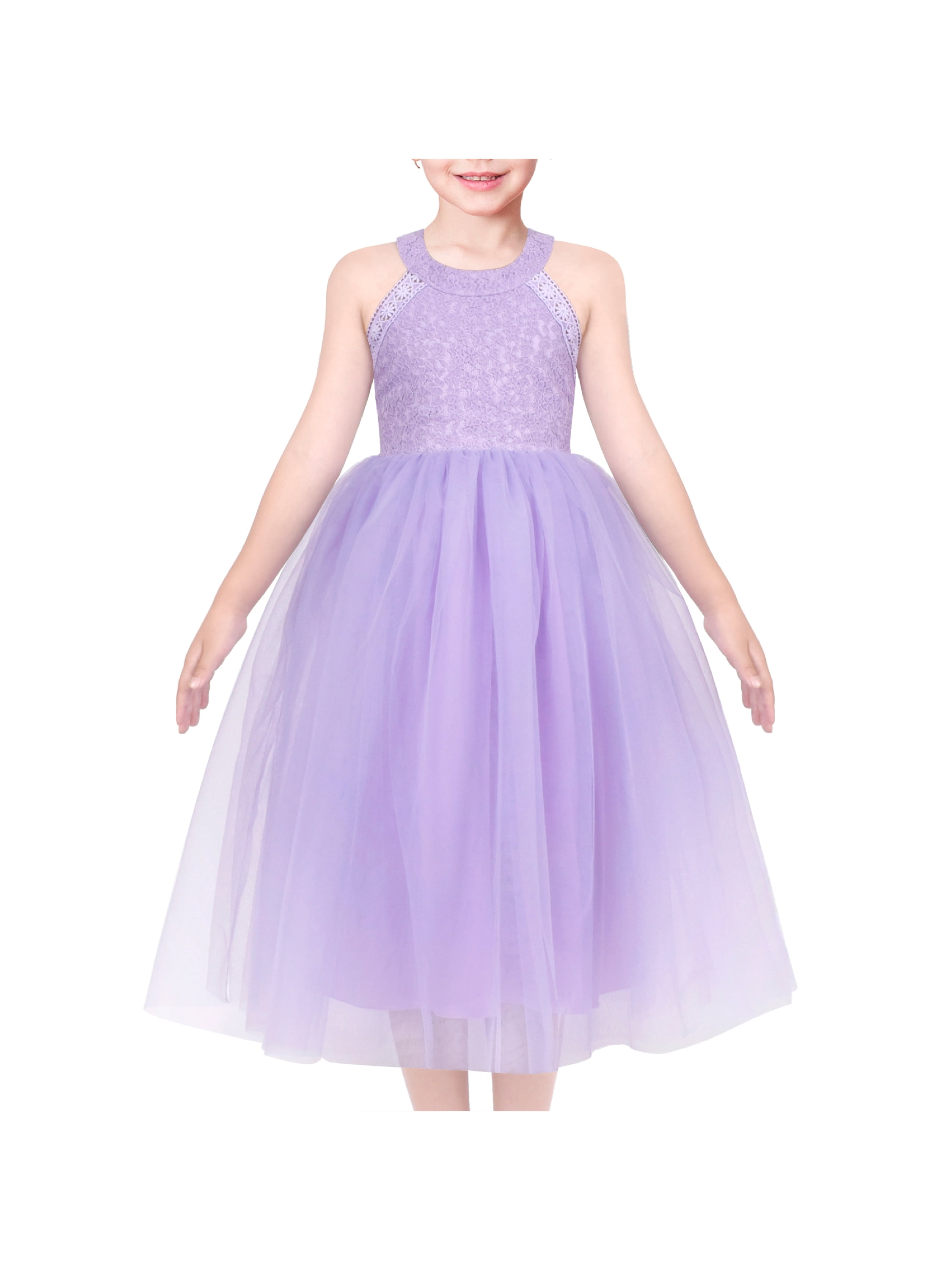strapless open back dress Long A-Line Halter Prom Dress with Lace Lavender / 4