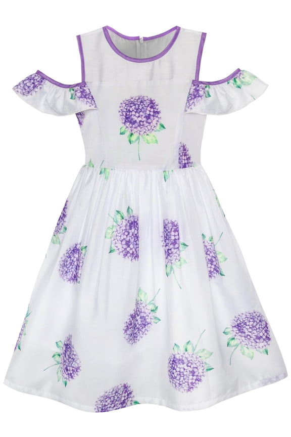 Girls Dress Purple Hydrangea Flower Cold Shoulder Party Princess 7