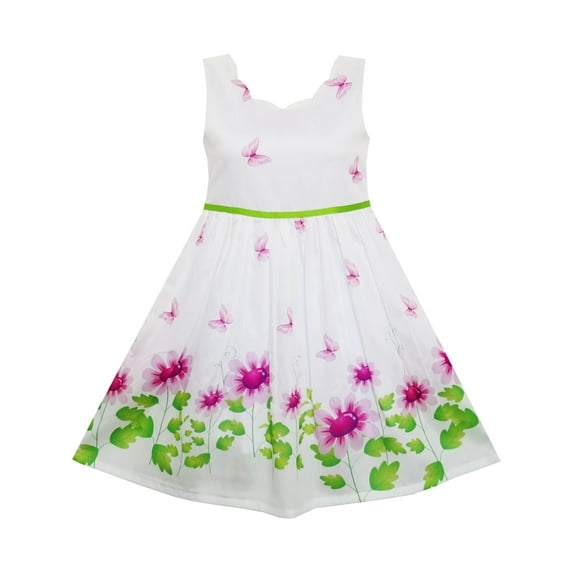 Girls Dress Purple Sunflower Green Leaves Butterfly 4
