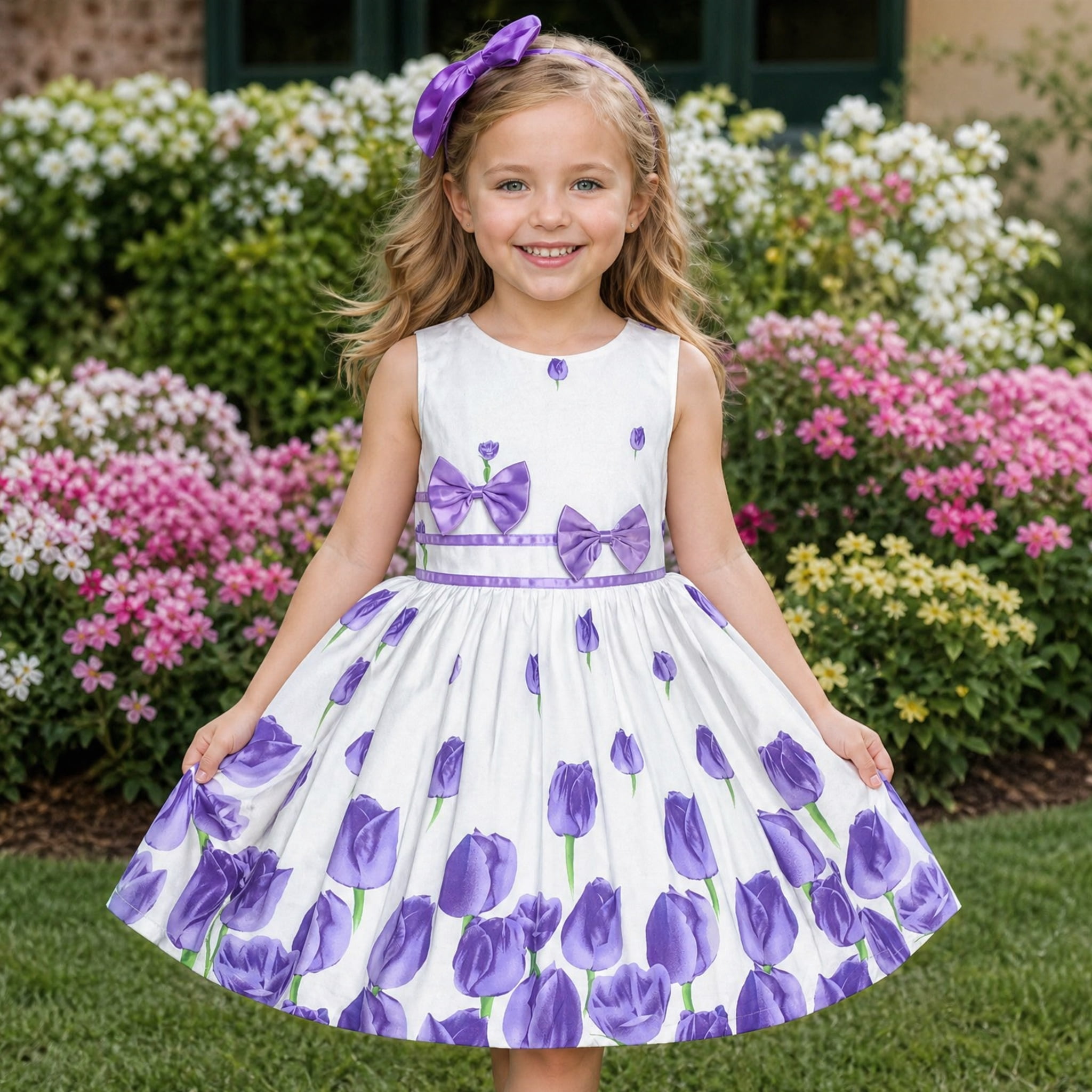 Sunny Fashion Girls Double Bow Tie Party Dress, Purple Rose Sundress,  Machine Washable, for Ages 4-5 - Walmart.com