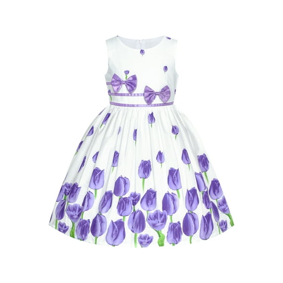 Girls Dress Purple Tulip Festival Dress Casual Floral 7-8 Years