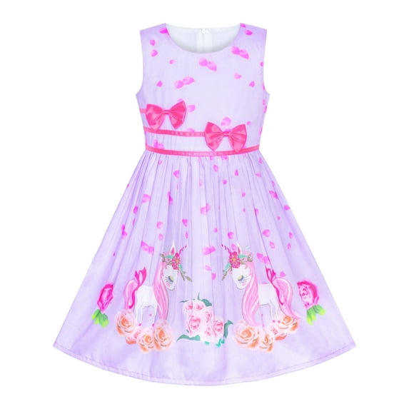 Girls Dress Purple Unicorn Flower Summer Sundress 11-12 Years