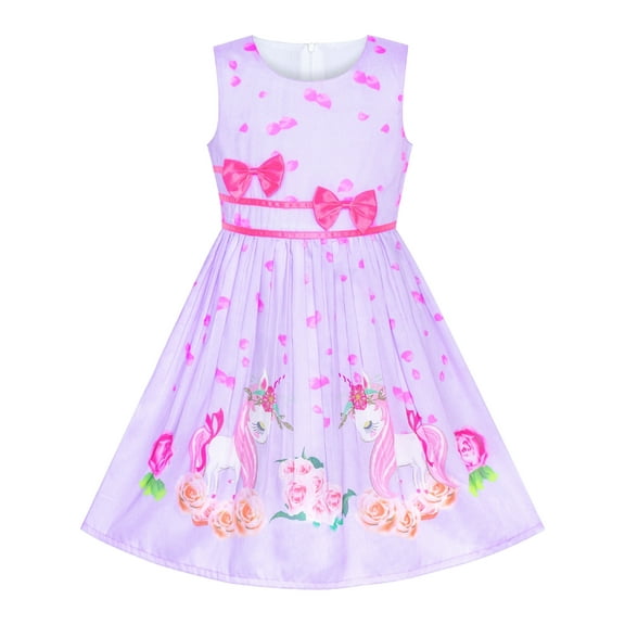 Girls Dress Purple Unicorn Flower Summer Sundress 9-10 Years