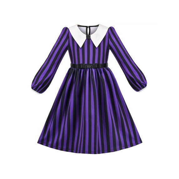 Girls Dress Purple White Collar Belted Retro Vintage Uniform Daily Casual 5 Years