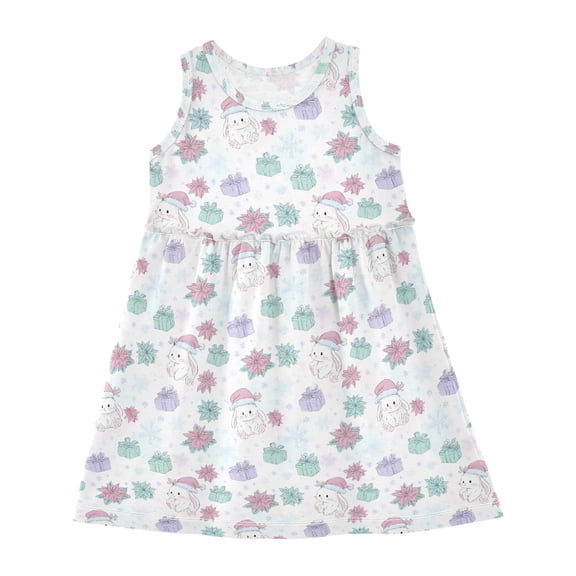 Girls Dress Rabbit Christmas Gift Sleeveless Dress for Girls Hem A-Line Casual Sundress