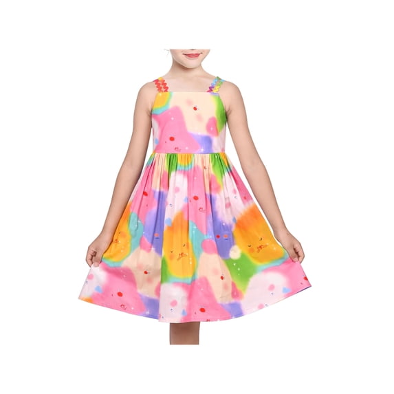 Girls Dress Rainbow Colorful Cartoon Zigzag Spaghetti Sundress Cotton 5 Years