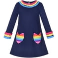 thumbnail image 1 of Sunny Fashion Girls Dress Rainbow Flower Pocket Long Sleeve Cotton Casual 5 Years, 1 of 5