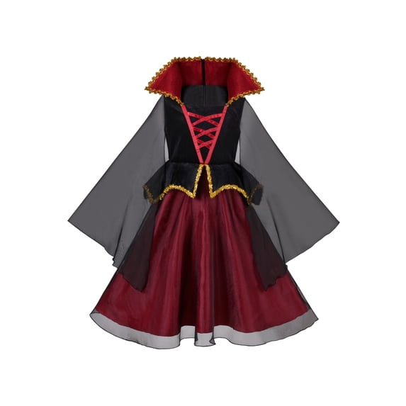 Girls Dress Red Black Vampire Mesh Queen Princess Halloween Carnival 5 Years