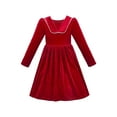 thumbnail image 1 of Girls Dress Red Christmas Pearl Collar Velvet Long Sleeve Pageant Party 7 Years, 1 of 6