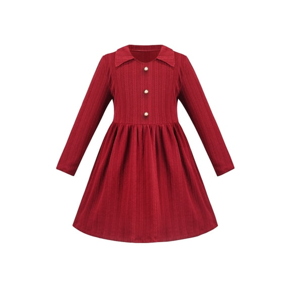 Girls Dress Red Christmas Stripe Pearl Vintage Party Holiday Long Sleeve 6 Years