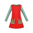 thumbnail image 1 of Girls Dress Red Christmas Tree Ruffle Big Pocket Stripe Long Sleeve 8 Years, 1 of 1