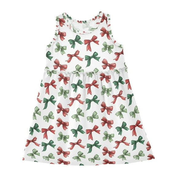 Girls Dress Red Green Bow Sleeveless Dress for Girls Hem A-Line Casual Sundress