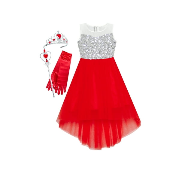 Girls Dress Red Hi-low Magic Wand Princess Crown Dress Up Costume 8 Years