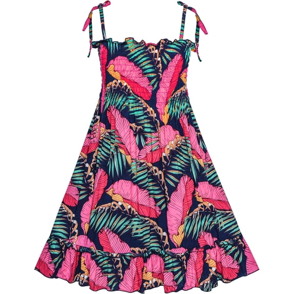 Sunny Fashion Girls Dress Red Leaves Smocked Halter Tank Sundress 9-10 Years