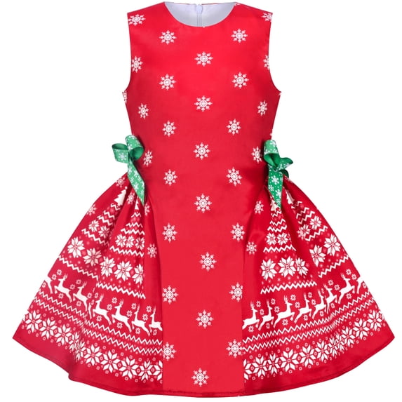 Sunny Fashion Girls Dress Red Reindeer Snowflakes Christmas Party Holiday 6 Years