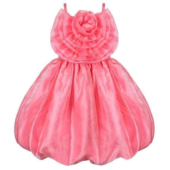 Girls Dress Red Rose Flower Ruffle Sleeveless Strap Wedding Party 5 Years