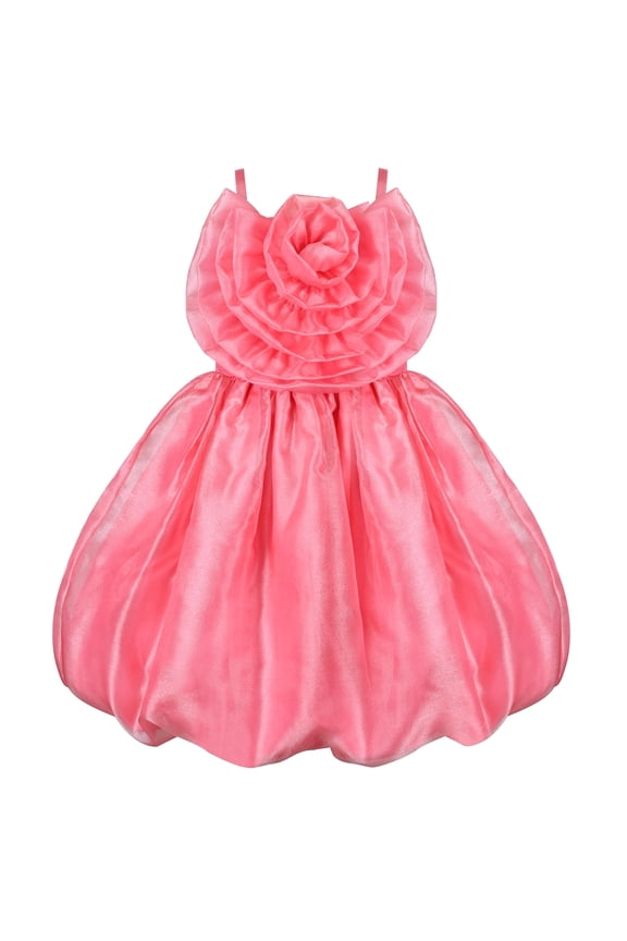 Girls Dress Red Rose Flower Ruffle Sleeveless Strap Wedding Party 5 Years
