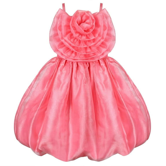 Girls Dress Red Rose Flower Ruffle Sleeveless Strap Wedding Party 7 Years