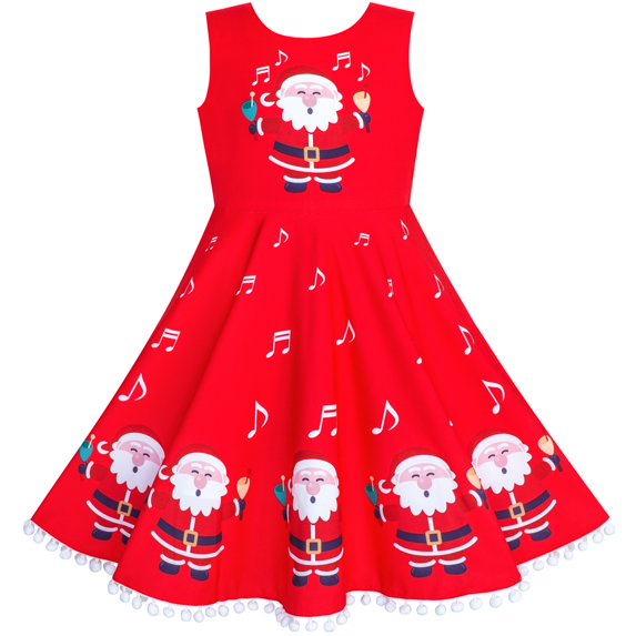 Sunny Fashion Girls Dress Red Santa Claus Printed Christmas Party Winter Holiday 5 Years
