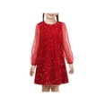 thumbnail image 1 of Girls Dress Red Sequin Mesh Sheer Long Sleeve Party Princess Wedding 8 Years, 1 of 6