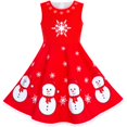 thumbnail image 1 of Sunny Fashion Girls Dress Red Snowman Snowflake Christmas Party New Year Sleeveless 7 Years, 1 of 5