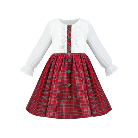 Girls Dress Red White Button Checks Plaid Christmas Holiday New Year 8 Years