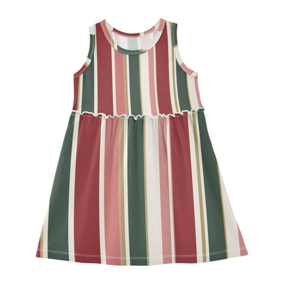 Girls Dress Retro Italian Style Stripes Sleeveless Dress for Girls Hem A-Line Casual Sundress