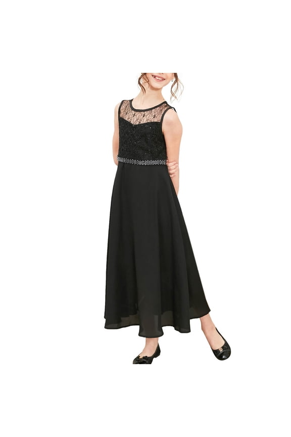 Girls Dress Rhinestone Chiffon Bridesmaid Wedding Pageant Formal Special Occasion Dance Night Ball Maxi Gown, Size 7