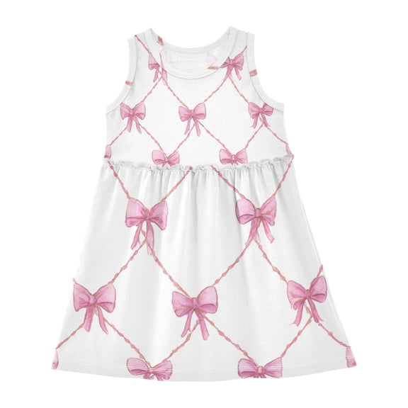 Girls Dress Ribbon Bow Lattice Sleeveless Dress for Girls Hem A-Line Casual Sundress