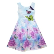 Sunny Fashion Girls Dress Rose Flower Print Butterfly Embroidery Purple 6 Years