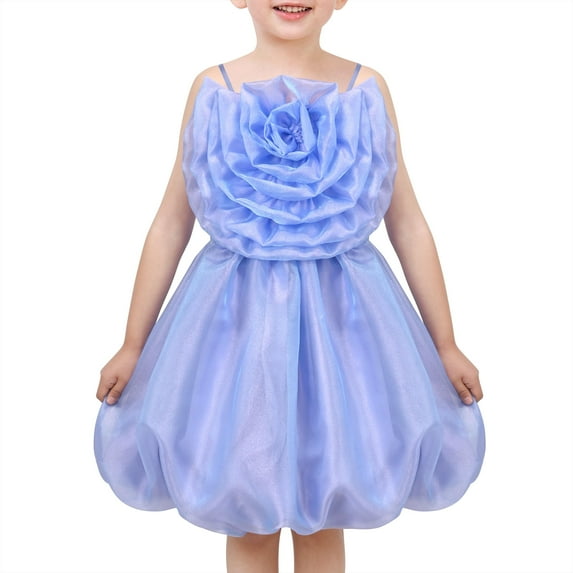 Girls Dress Rose Flower Ruffle Spaghetti Strap Princess Party 5 Years