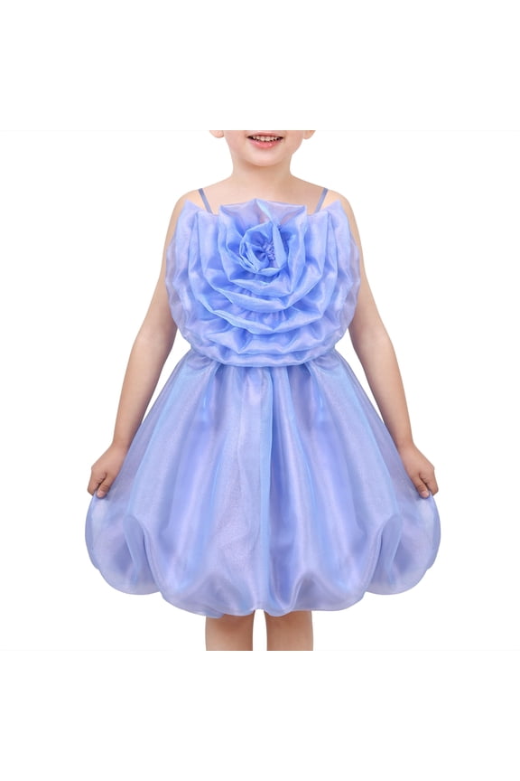 Girls Dress Rose Flower Ruffle Spaghetti Strap Princess Party 6 Years