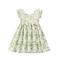 thumbnail image 1 of Girls Dress Ruffle Floral Daisy Print Tulle Shoulder Straps Sleeveless A-Line Summer Casual Party Green Kids Girls Ages 2-8 Years,Size 3-4T, 1 of 7