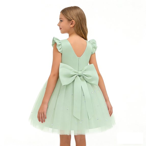 Girls Dress Ruffle Short Sleeve Fluffy Summer Party Tulle Dress for Kids Girls Dresses Size 7-8 Years