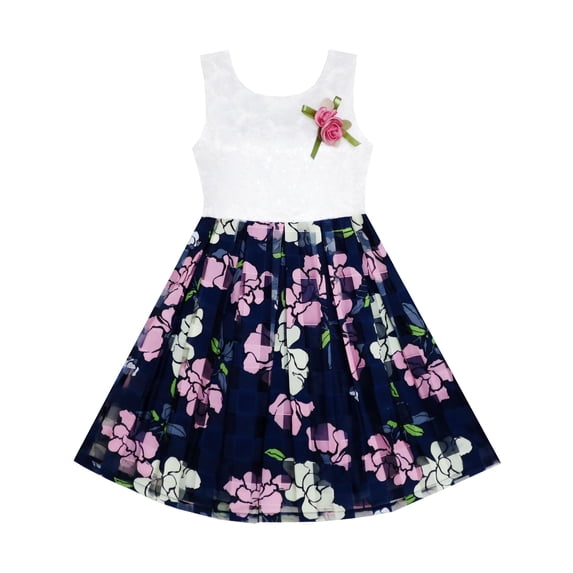 Girls Dress Sequin Lace Plaid Checkered Tulle Flower Print 6