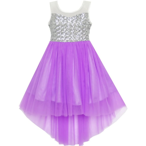 Girls Dress Sequin Mesh Party Wedding Princess Tulle Purple 8