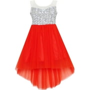 SUNNY FASHION Girls Dress Sequin Mesh Party Wedding Princess Tulle Red 14 Years