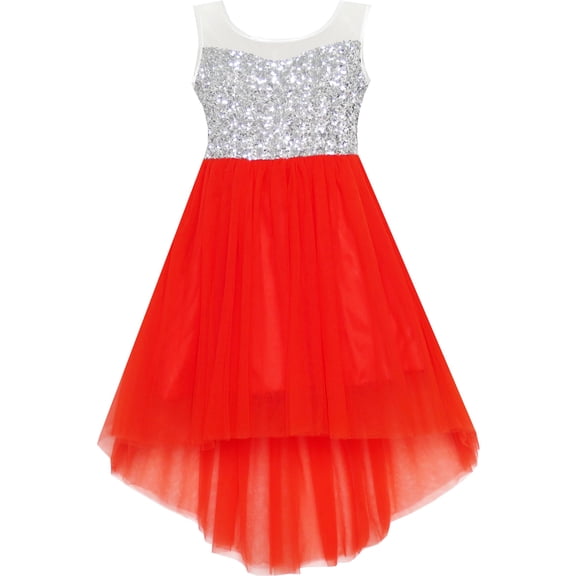 Girls Dress Sequin Mesh Party Wedding Princess Tulle Red 7 Years