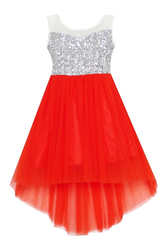 Girls Dress Sequin Mesh Party Wedding Princess Tulle Red 8 Years