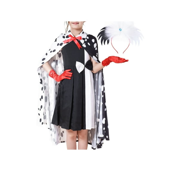 Girls Dress Set Halloween Costume For Dalmatians Wig Headband Red Gloves 5 Years