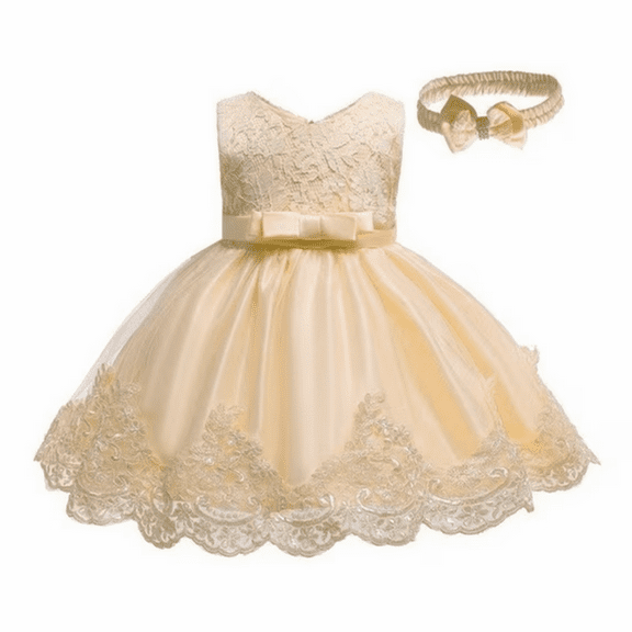 Girls Dress Set   Lace Bow Headband