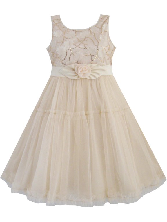 Girls Dress Shinning Sequins Beige Tulle Layers Wedding Pageant Kids 2-3
