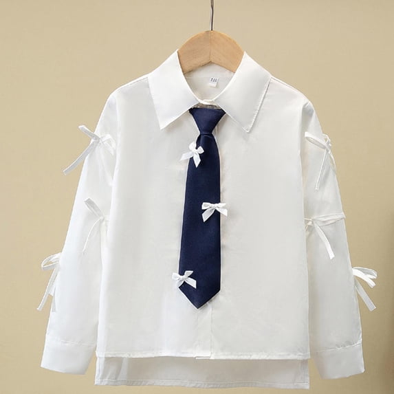 Girls Dress Shirt School Uniform Ruffle Blouse Button Down Long Sleeve Tops Polo Shirt for Kids 11-12 Years