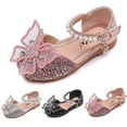 thumbnail image 1 of Girls Dress Shoes Big Bow Mary Jane Wedding Flower Bridesmaids Low Heels Glitter Sequins Princess Ballet Flats Shoes Pink for Kids (US 6 Toddler), 1 of 15